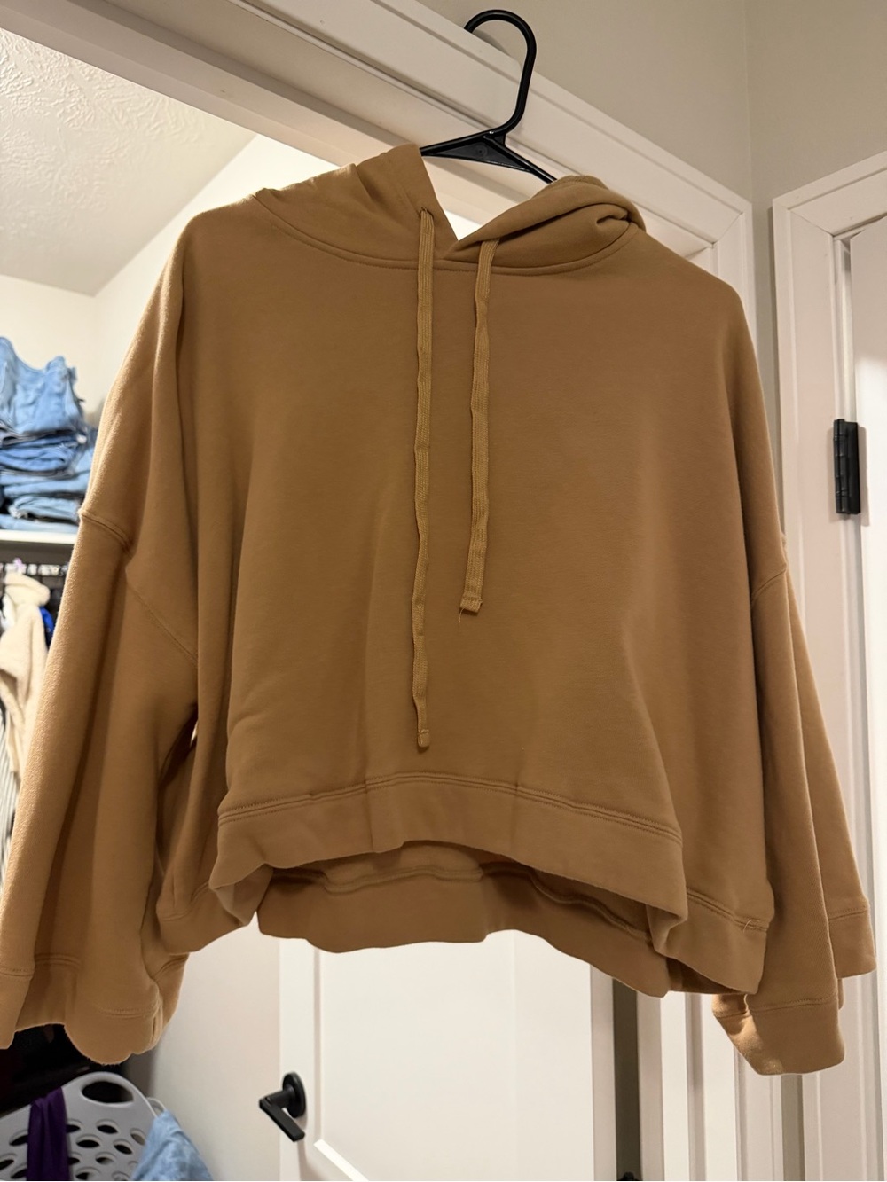 Cropped Pullover Hoodie in Camel Brown